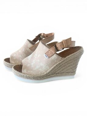 TOMS Beige Blush Canvas Espadrille Wedge Sandals 6.5